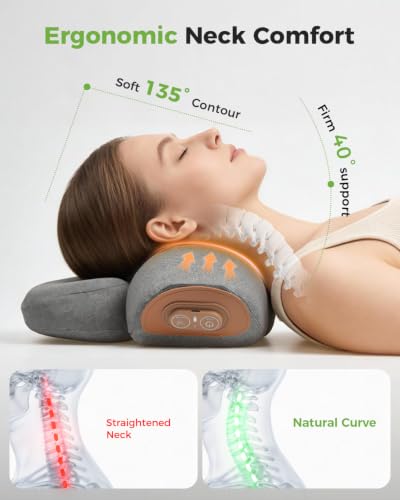3-in-1 Neck Massager Pillow for Pain Relief Deep Tissue with Heat, Cordless & Rechargeable Massager with Traction for Neck Hump & Shoulder Comfort, Memory Foam Pillow