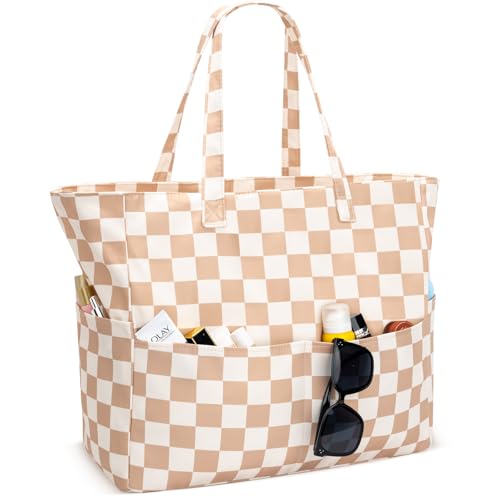Iioscre Beach Bag for Women, Causal Hobo Handbags with Zipper Inner Pocket - color: Brown