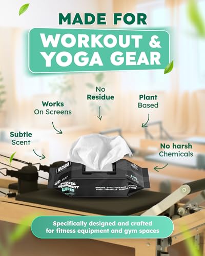 GymSoap Gym & Yoga Mat Cleaner Wipes, Plant Based - 100 Gym Equipment Wipes to Clean Exercise Equipment, Treadmill, Peloton Bikes - Gym Supplies, Cleaning Wipes for Home & Gym - Spa Fresh Scent