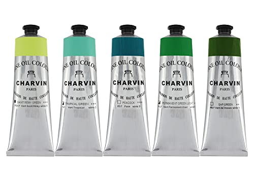 Charvin Fine Artists' Oil Paints - Elite Artists' Oils from The French Riviera for Painting, Classrooms, Plein Aire, & More! - [Greens Set 2-150 mL Set of 5] - color: Greens Set 2, size: 150 mL Set of 5
