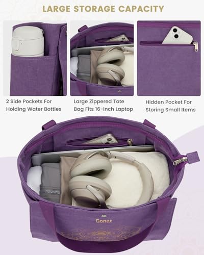Gonex Yoga Mat Bag For Women Canvas Tote Pilates Gym Bag With Mat Carrier | Front-Opening Quick Access Mat Straps, Durable Cotton Canvas, Machine Washable, Bottle Holder Multi Pockets, Yoga Gym Travel - color: Purple, size: Classic (15.5×5.5×14.5inch)