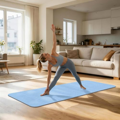 Yoga Mat, Foldable Exercise Mat, Portable FitnessMat, Thickened TPEmat for Yoga, Pilates, Stretching, Non Slip Cushion with 8mm Thick, Compact Design, 72x31 Inch - color: Blue
