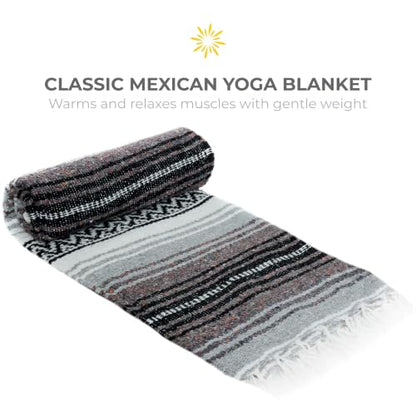 6 Piece Restorative Yoga Kit | Includes 1 Yoga Bolster (24"x12"x6"), 2 Blocks (4"x6"x 9"), 1 6ft D-Ring Strap, 1 Mexican Blanket, 1 Unscented Eye Pillow - color: Cool Gray