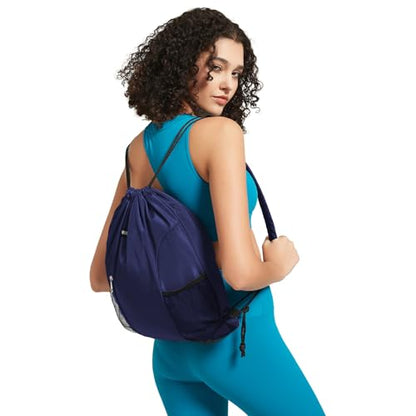 WANDF Drawstring Backpack, Gym String Bag with Shoulder Pad - color: M, Navy Blue, size: Medium