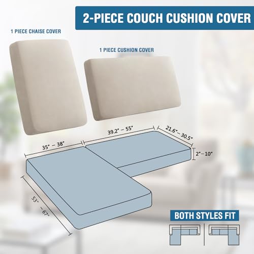 H.VERSAILTEX Fleece 2 Piece Sectional Couch Covers L Shape Stretch Couch Cushion Covers Thick and Soft Sofa Covers for Sectional Sofa Set Washable (2 Seater + 1 Chaise, Island Fossi) - color: Island Fossi, size: 2 Seater + Chaise