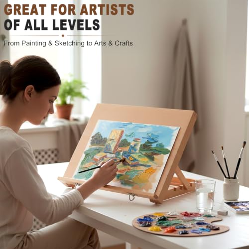16.5"x12" Beechwood Tabletop Easel with Paint and Sketch Papers,Mask Tape | Portable Adjustable Art Easel with Detachable Strap, Drawing Board for Painting, Sketching and Diamond Art - style: A3