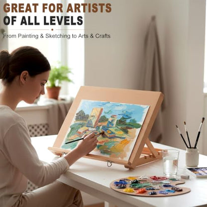 16.5"x12" Beechwood Tabletop Easel with Paint and Sketch Papers,Mask Tape | Portable Adjustable Art Easel with Detachable Strap, Drawing Board for Painting, Sketching and Diamond Art - style: A3