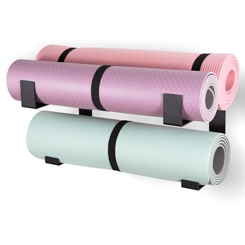 2-Tier Steel Yoga Mat Wall Mount, Adjustable Width, Holds 4 Mats