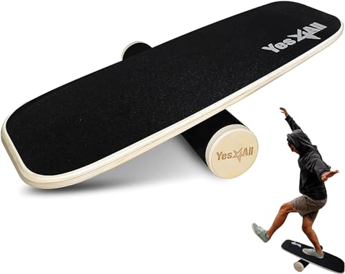 Yes4All Balance Board Sports Trainer, Surf Trainer Board With Adjustable Stoppers, Improve Core Strength and Balance Control - color: B. Black