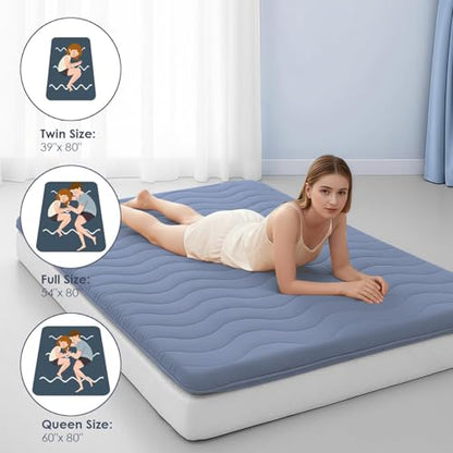 SCHNAUZER HOME Japanese Floor Mattress Futon Mattress Queen 3.5" Thick Blue - color: Blue, size: Queen( 80 x 60 )