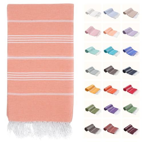 PARK & OZ Turkish Beach Towels – Oversized 100% Cotton Quick-Dry Absorbent Sand-Free Blanket 72"x40" Extra Large Lightweight Pool Towel for Adults Women Men Packable Sand Resistant Perfect (Salmon) - color: Salmon
