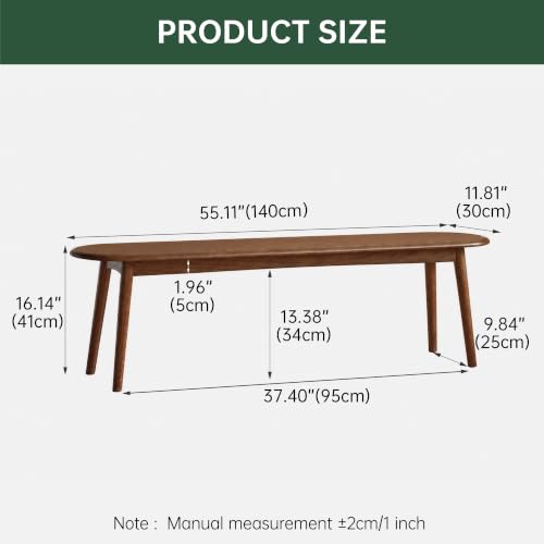 Solid Oak Dining Bench, 55.1 Inch Wood Bench for Dining Room - color: Walnut, size: 55.1''