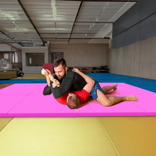 BalanceFrom 10x4 Feet 4-Panel Folding Gymnastics Mat – 2-Inch Thick Pad with Vinyl Surface and Carrying Handles for Tumbling, Yoga, Pilates, Home Workouts, and Martial Arts - color: Pink