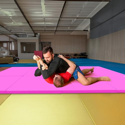 BalanceFrom 10x4 Feet 4-Panel Folding Gymnastics Mat – 2-Inch Thick Pad with Vinyl Surface and Carrying Handles for Tumbling, Yoga, Pilates, Home Workouts, and Martial Arts - color: Pink