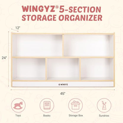 WINGYZ Montessori Shelf, 5-Section Wooden Storage Cabinet, FSC Safety 45" L - size: 43.3"D x 12"W x 24"H