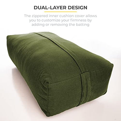 Firm Large Yoga Bolster, 24x12x6in - color: Olive Green - Zippered Cover, size: 2 Pack