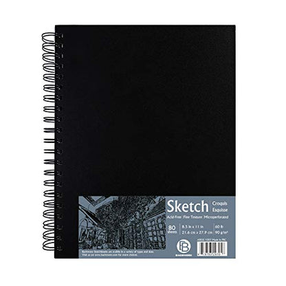 Bachmore 8.5"x11" Hardbound Sketchbook, Left Spiral Sketch Pad with Hardcover, Perforated and Durable Acid Free Drawing Paper, Ideal Art for Adults, Artist Pro & Amateurs