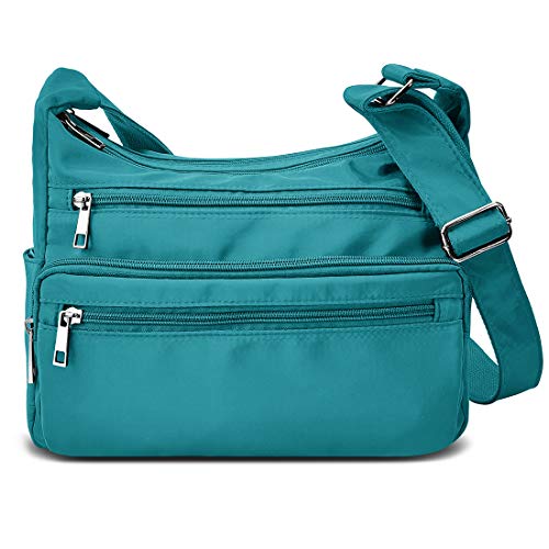 VOLGANIK ROCK RFID Purses for Women Fabric Nylon Multi Pocket Crossbody Bag Ladies Travel Handbag - color: Lake Blue, size: Standard