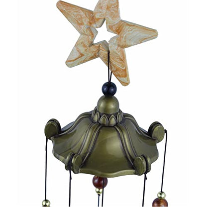 Star Wind Chimes for Outside with 5 Brzone Chime Bells, Rustic Wind Chime Hanging Decor for Garden Patio Yard - size: Star