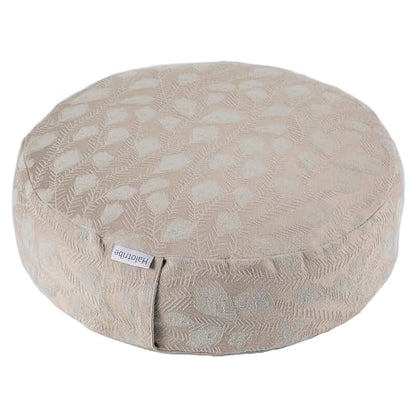 Meditation Cushion, Comfortable Meditation Pillow with Peacock Feather Jacquard Cover. Buckwheat Hull Filled Zafu Floor Pillow 16 * 16 * 5 in - color: Apricot Gray