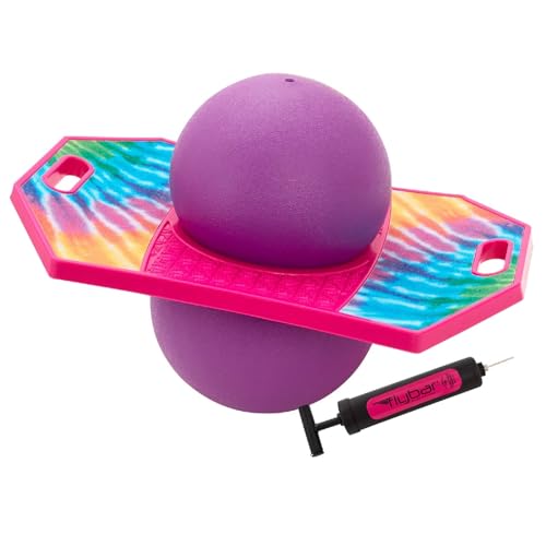 Flybar LED Pogo Trick Ball for Kids Balance Bounce Board w/Anti-Slip Deck - color: Tie Dye