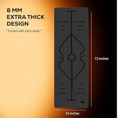 BodyForge Yoga Mat Thick Exercise Mat Thick 8mm TPE Eco-Friendly with Alignment Marks Non-Slip Extra Thick High-Density for Women and Men Workout Pilates - color: Black