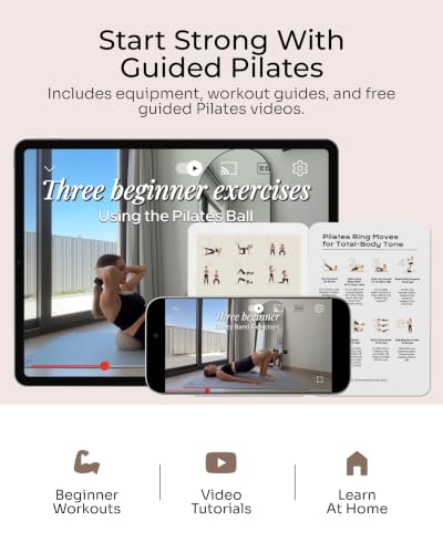 Pilates Kit | Pilates Equipment Set for Home Workouts | Accessories & Guide | Matching-color Pilates ball, Pilates ring, resistance bands, Pilates accessories, video tutorials & gift box for home use. - color: Beige, style: Studio Kit - 15PC