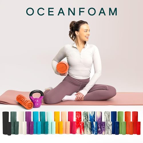 Oceanfoam Ripple Travel Foam Roller (11" x 3.35") Firm Mini Foam Roller for Physical Therapy, Deep Tissue Massage, Back Pain - High Density, Ergonomic Wave Textured - Yoga, Pilates, Exercise (Orange) - color: Orange