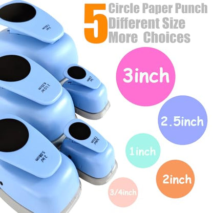 Circle Punch, 5 Sizes Creative Circle Hole Punch Cutters for Paper Crafts, Cardstock, Gift Wrapping,Blue Paper Punch, Scrapbook Tools Cards,Arts Fun Projects,Christmas and Birthday Gifts,etc. - size: 5 Sizes (3/4, 1, 2, 2.5, 3 Inch)