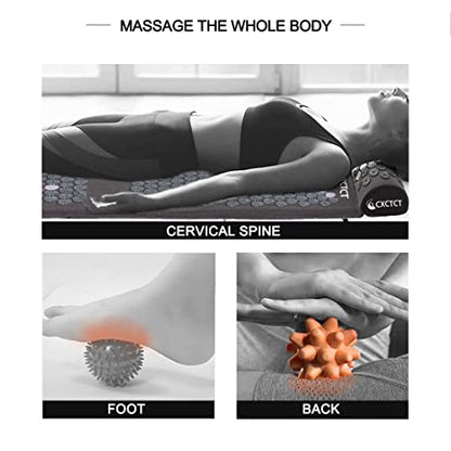 Extra Long Yoga Acupressure Mat Set,Massage Acupuncture Mat Large,Magnetic Mat Acupressure Body mat and Pillow for Neck Back Pain Relief(Grey) - color: Grey