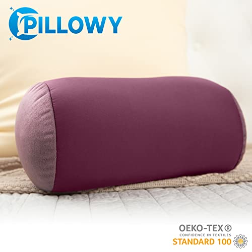Microbead Bolster Neck Roll Pillow, 14x8 in Cylinder Tube, Burgundy Merlot | Silky feel fabric helps prevent wrinkles & hair breakage; feather-light beads gently cushion head & shoulders as you rest - color: Burgundy - Merlot