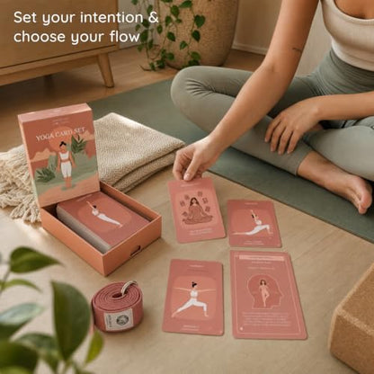 Yoga Cards for Adults, 40-Piece Mindful Movement & Pose Practice Deck | 30 pose cards + 10 intention cards with guided flows, English + Sanskrit, creator-designed for daily home practice