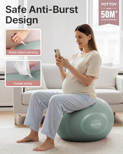YOTTOY Anti-Burst Exercise Ball for Working Out, Yoga & Pregnancy, Extra Thick Workout Ball for Physical Therapy & Fitness - color: green, size: 26IN/58-65cm