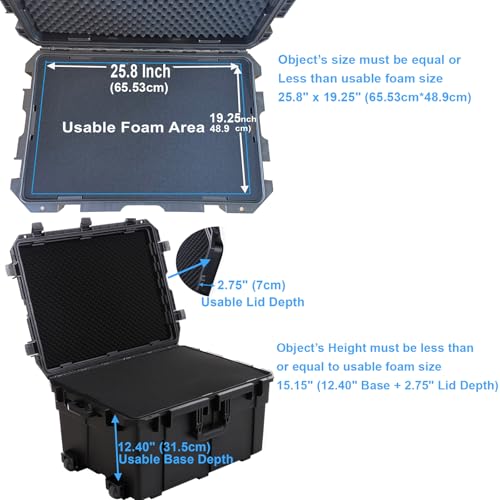 Regetek Waterproof Hard Case 32 x 25 x 18 Inch, Equipment Roller Case with Wheels,Customizable Foam, for Electronic, Tool, camera, lenses, Camcorder,Drone, IP67, Shockproof, Inner 25.8" x19.2" x 15.1"
