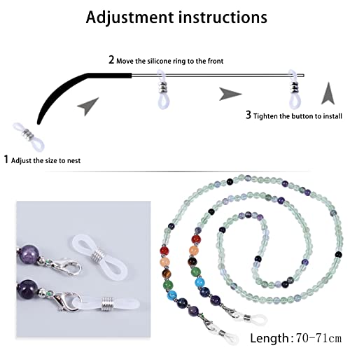 TUMBEELLUWA Reiki 7 Chakra Stone Beads Eyeglasses Chain for Women Men - color: Green and Purple