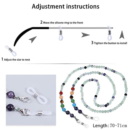 TUMBEELLUWA Reiki 7 Chakra Stone Beads Eyeglasses Chain for Women Men - color: Green and Purple