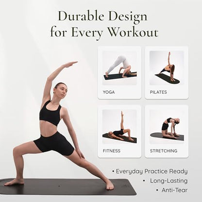 Premium PU Yoga Mat | Sweat-Activated Non-Slip Grip | Natural Rubber Base | Arch-Shaped Design with Carry & Stretch Strap | For Yoga, Pilates & Stretching & Workouts - color: charcoal black