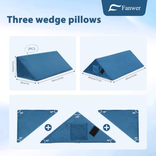 Fanwer Positioning Wedge Pillow for Side Sleeping (3 in 1),23.6",Lake Blue - color: Lake Blue, size: 23.6in