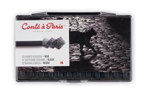 Conté à Paris 12 Count HB Sketching Crayons Set, Black | Firm Consistent Texture, Precise Linework And Detail, Ideal For Foundational Sketches And Studies - style: 12 Count - Black HB