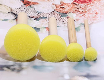 Foam Sponge Brushes Set Penta Angel 8Pcs Multi Size Round Painting Sponges Tools with Wood Handle for Acrylic Stains Watercolor Varnishes and Crafts DIY(Mixed Size, Yellow) - size: Mixed Size