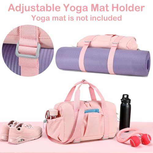 LEDAOU Small Gym Bag for Women, Mini Duffle Bag with Yoga Mat Holder Lightweight Carry On Sports Bag with Separate Shoe Pocket and Wet Pocket Duffel Bags Dance Yoga Workout Bag (Pink) - color: Pink, size: Mini-14"