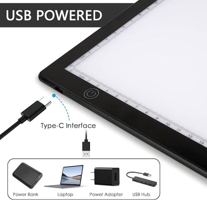 TCNEWCL Slide Viewer Magnetic Light Box for Photo Slide and Film Negative Scanning, Ultra-Thin Illuminated Board Panel for Tattoo Drawing, Sketching, Stenciling, USB Powered