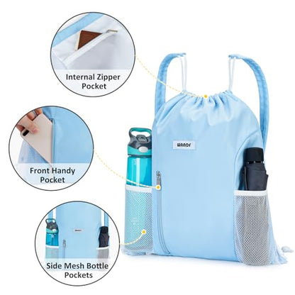 WANDF Drawstring Backpack, Gym String Bag with Shoulder Pad - color: M, Blue, size: Medium