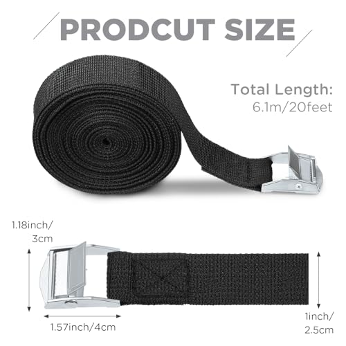 Riakrum 20 Feet 15 Pack Lashing Straps with Buckles, Adjustable, Black - color: Black, size: 20 Feet