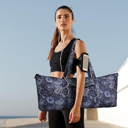 Boulder Bee | Yoga Mat Bag | Large Yoga Mat Carrier with Wet Pocket | Yoga Gifts | Gym Tote Bag for Women - color: Tote-Blue Cashew Flower