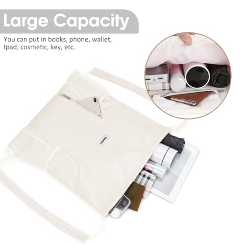 WANDF Drawstring Backpack, Gym String Bag with Shoulder Pad - color: M, Beige, size: Medium