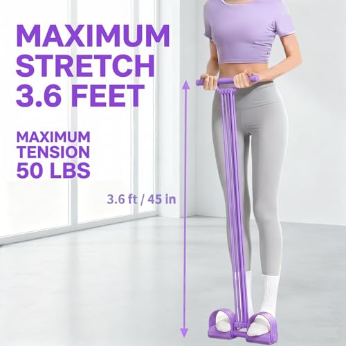 Multifunctional Pedal Resistance Band with Handles, 8-Level Adjustable Exercise Bands for Legs, Detachable TPE Workout Bands Resistance for Ab Crunch, Chest Expansion & Back Stretching - color: Purple