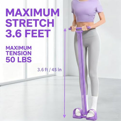 Multifunctional Pedal Resistance Band with Handles, 8-Level Adjustable Exercise Bands for Legs, Detachable TPE Workout Bands Resistance for Ab Crunch, Chest Expansion & Back Stretching - color: Purple