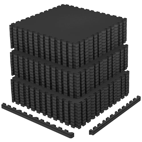 AIRHOP 0.79" Thick Gym Flooring for Home Gym, 96 Sq Ft Rubber Top Gym Mat - color: Black/No Dots, size: 96 Sq Ft (24 Tiles)