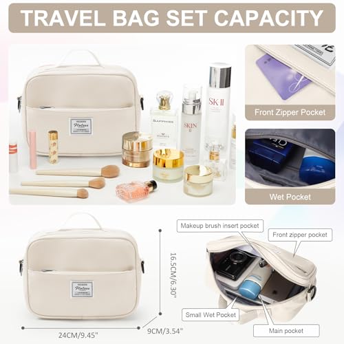 Gym Bag Womens with Shoes Compartment Travel Duffel Bag Cream White - color: B15-Off White+Toiletry Bag
